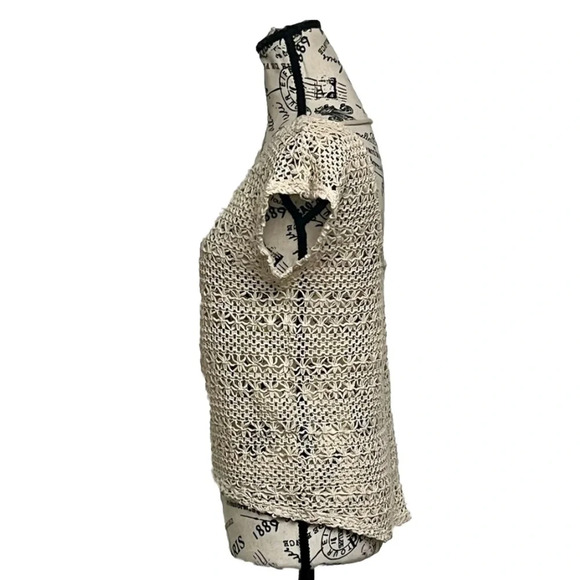 Full Tilt Tan Crochet Sheer Crop Top Boho Peasent Beachy Peasant S Open Back - Picture 3 of 9